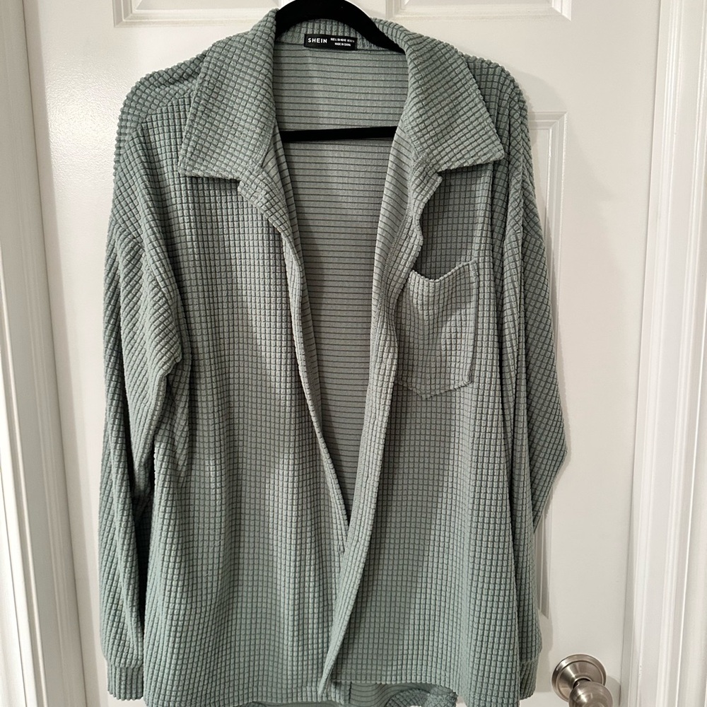 Green Waffle Knit Button Down